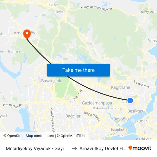 Mecidiyeköy Viyadük - Gayrettepe Yönü to Arnavutköy Devlet Hastanesi map