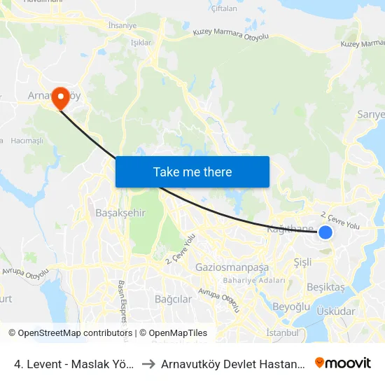 4. Levent - Maslak Yönü to Arnavutköy Devlet Hastanesi map