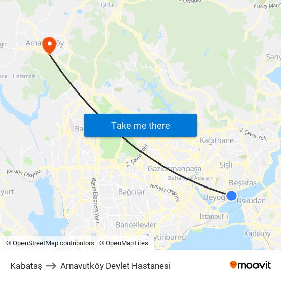 Kabataş to Arnavutköy Devlet Hastanesi map
