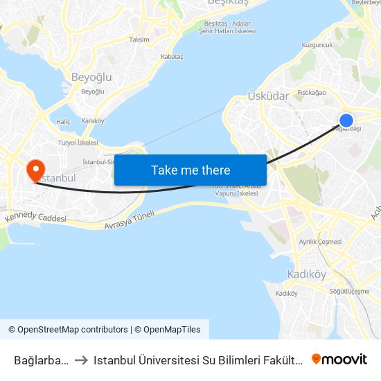 Bağlarbaşı to Istanbul Üniversitesi Su Bilimleri Fakültesi map