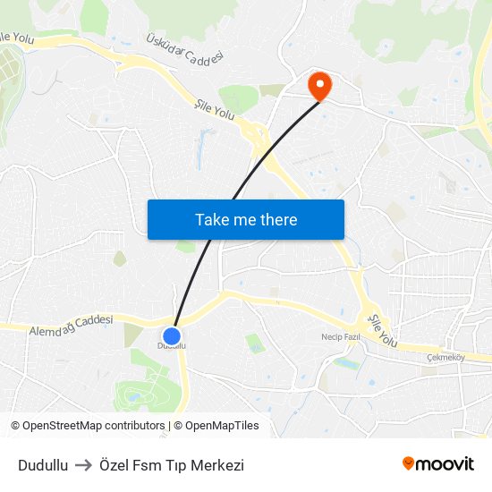 Dudullu to Özel Fsm Tıp Merkezi map