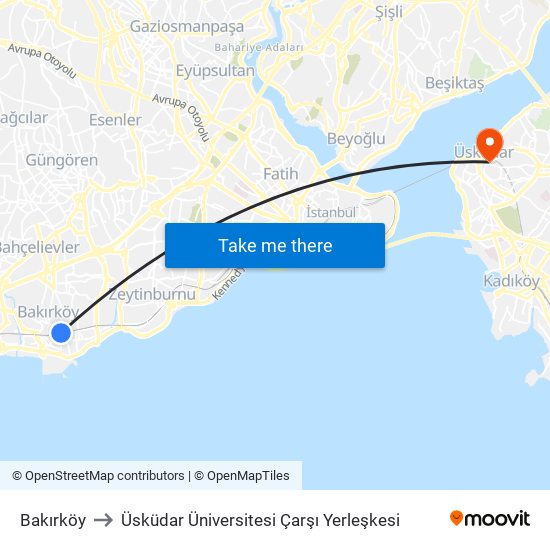 Bakırköy to Üsküdar Üniversitesi Çarşı Yerleşkesi map
