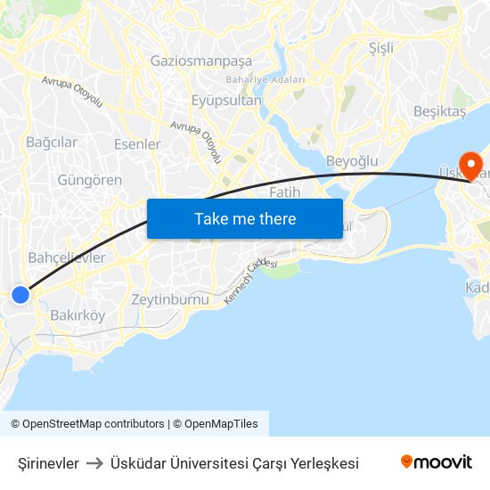 Şirinevler to Üsküdar Üniversitesi Çarşı Yerleşkesi map