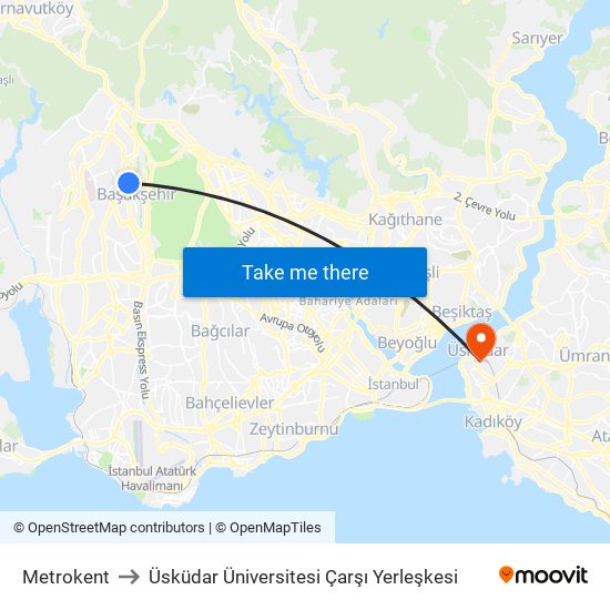 Metrokent to Üsküdar Üniversitesi Çarşı Yerleşkesi map