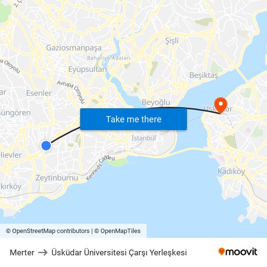 Merter to Üsküdar Üniversitesi Çarşı Yerleşkesi map