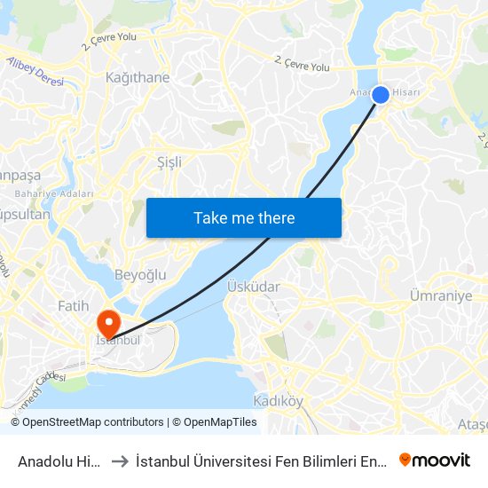 Anadolu Hisarı to İstanbul Üniversitesi Fen Bilimleri Enstitüsü map