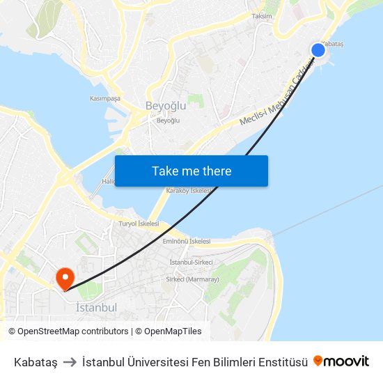 Kabataş to İstanbul Üniversitesi Fen Bilimleri Enstitüsü map