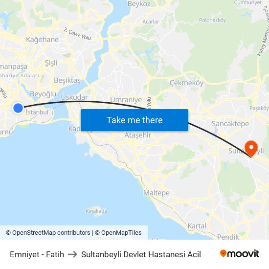 Emniyet - Fatih to Sultanbeyli Devlet Hastanesi Acil map