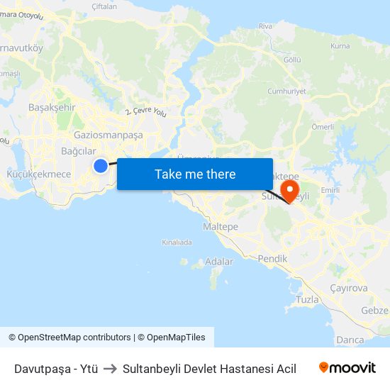 Davutpaşa - Ytü to Sultanbeyli Devlet Hastanesi Acil map