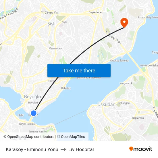 Karaköy - Eminönü Yönü to Liv Hospital map