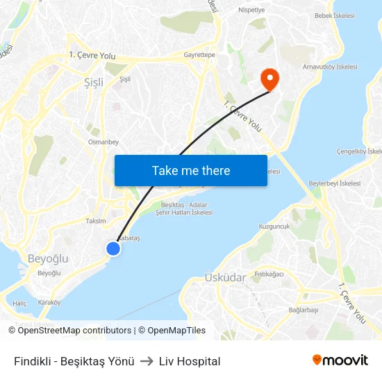 Fındıklı - Beşiktaş Yönü to Liv Hospital map