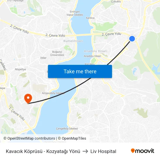 Kavacık Köprüsü - Kozyatağı Yönü to Liv Hospital map