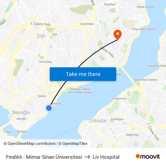 Fındıklı - Mimar Sinan Üniversitesi to Liv Hospital map