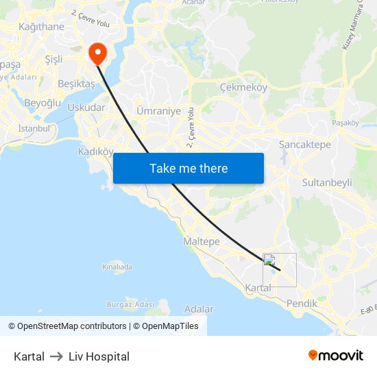 Kartal to Liv Hospital map