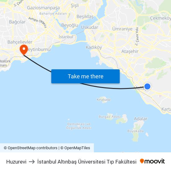 Huzurevi to İstanbul Altınbaş Üniversitesi Tıp Fakültesi map