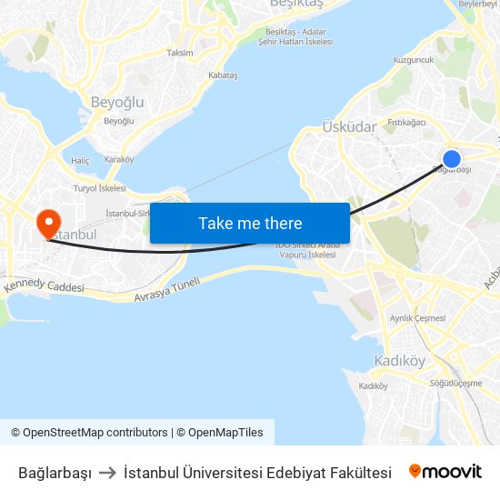 Bağlarbaşı to İstanbul Üniversitesi Edebiyat Fakültesi map