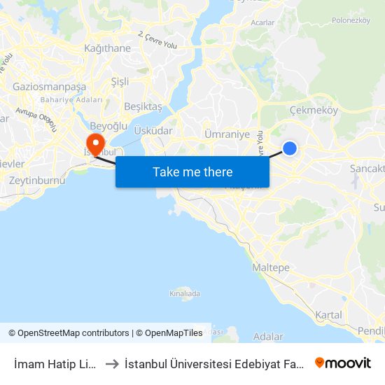 İmam Hatip Lisesi to İstanbul Üniversitesi Edebiyat Fakültesi map