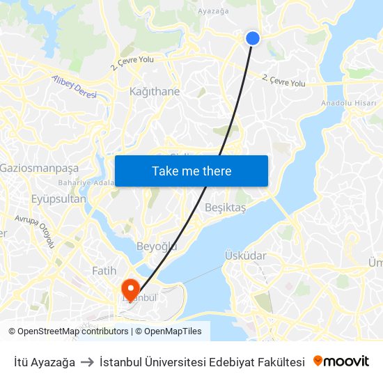 İtü Ayazağa to İstanbul Üniversitesi Edebiyat Fakültesi map