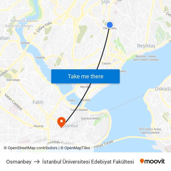 Osmanbey to İstanbul Üniversitesi Edebiyat Fakültesi map