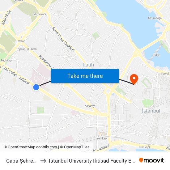 Çapa-Şehremini to Istanbul University Iktisad Faculty Ek Bina 1 map