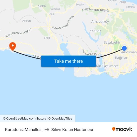 Karadeniz Mahallesi to Silivri Kolan Hastanesi map