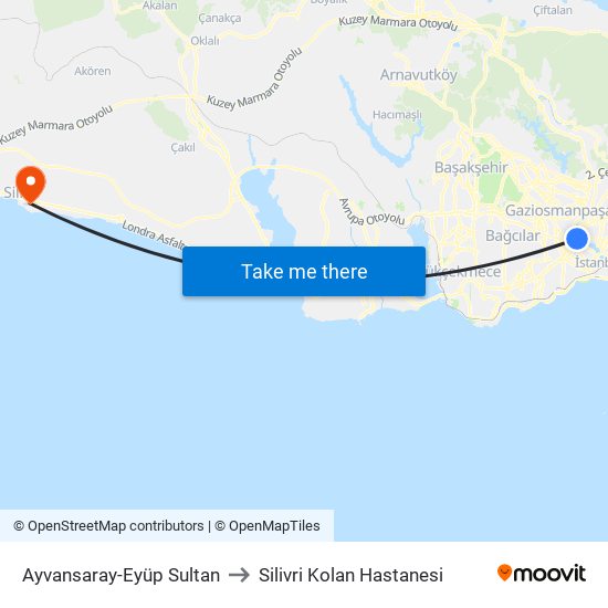 Ayvansaray-Eyüp Sultan to Silivri Kolan Hastanesi map