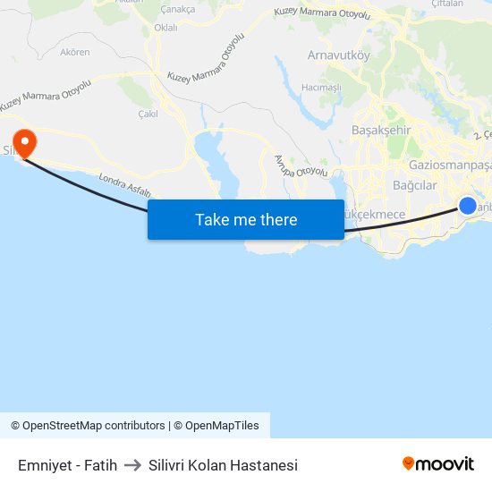 Emniyet - Fatih to Silivri Kolan Hastanesi map