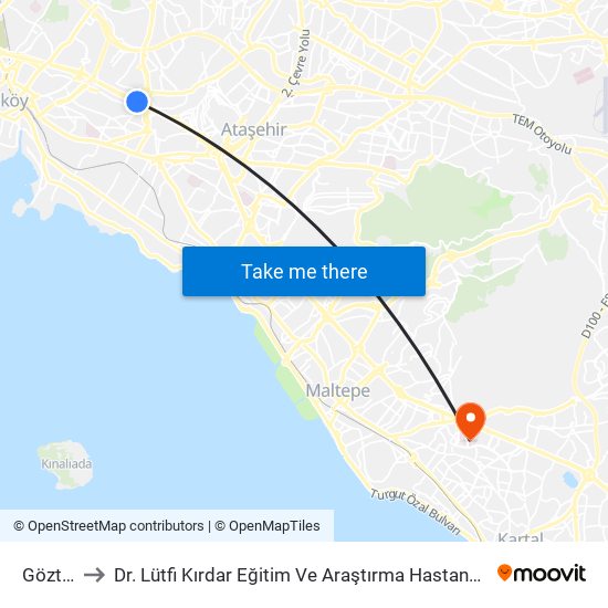 Göztepe to Dr. Lütfi Kırdar Eğitim Ve Araştırma Hastanesi Yanık Merkezi. map