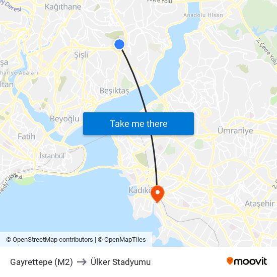 Gayrettepe (M2) to Ülker Stadyumu map