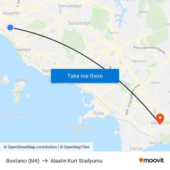Bostancı (M4) to Alaatin Kurt Stadyumu map