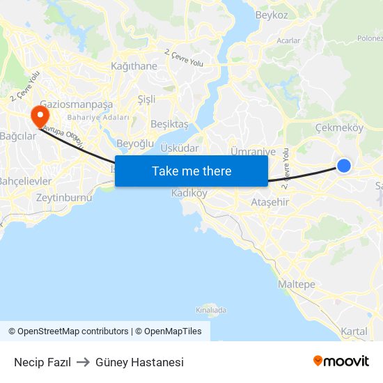 Necip Fazıl to Güney Hastanesi map