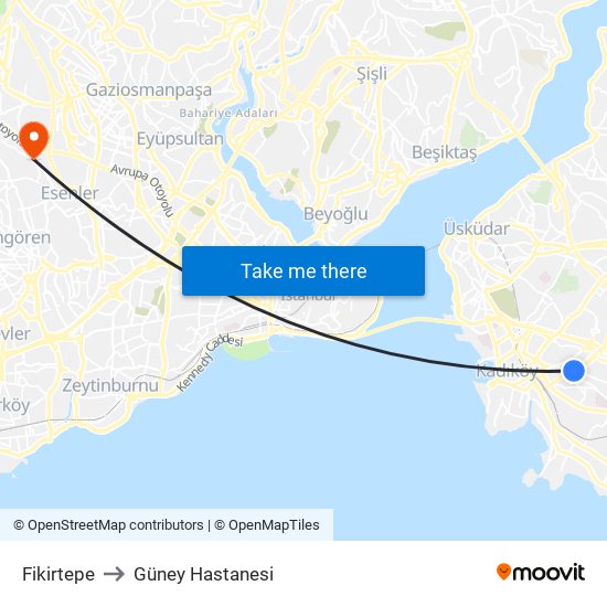 Fikirtepe to Güney Hastanesi map