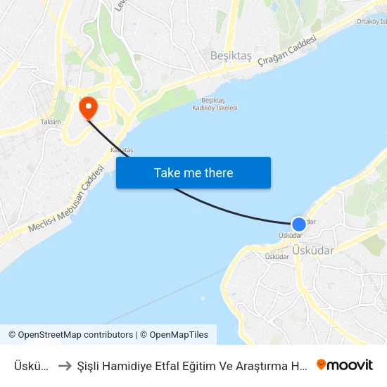Üsküdar to Şişli Hamidiye Etfal Eğitim Ve Araştırma Hastanesi map