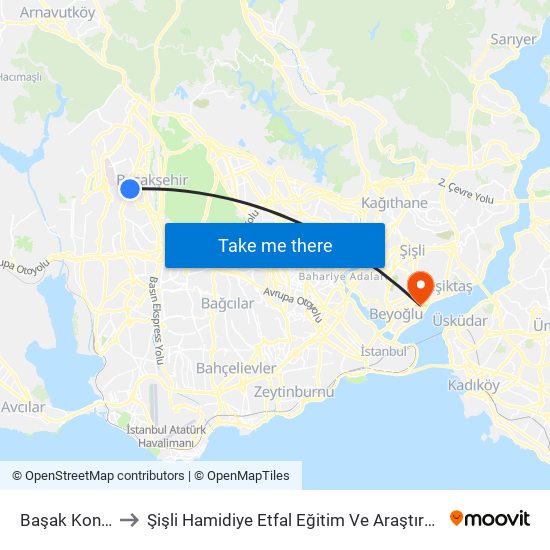 Başak Konutları to Şişli Hamidiye Etfal Eğitim Ve Araştırma Hastanesi map