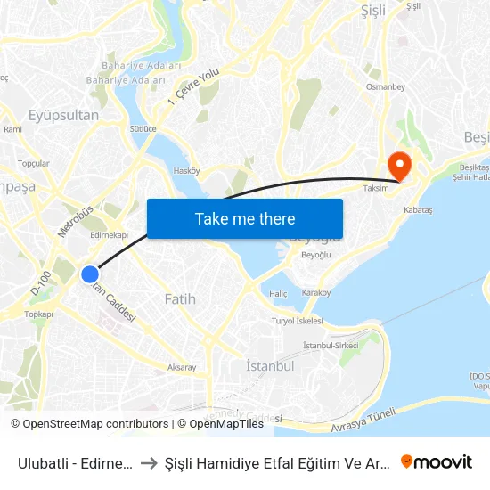 Ulubatli - Edirnekapi Yönü to Şişli Hamidiye Etfal Eğitim Ve Araştırma Hastanesi map