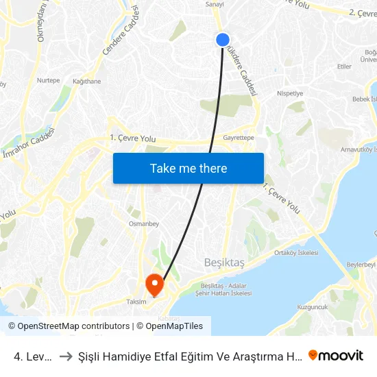 4. Levent to Şişli Hamidiye Etfal Eğitim Ve Araştırma Hastanesi map