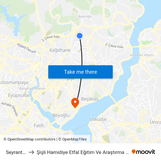 Seyrantepe to Şişli Hamidiye Etfal Eğitim Ve Araştırma Hastanesi map