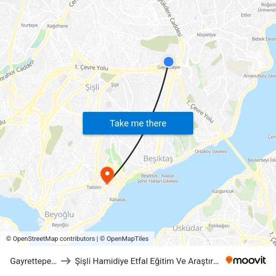 Gayrettepe (M2) to Şişli Hamidiye Etfal Eğitim Ve Araştırma Hastanesi map