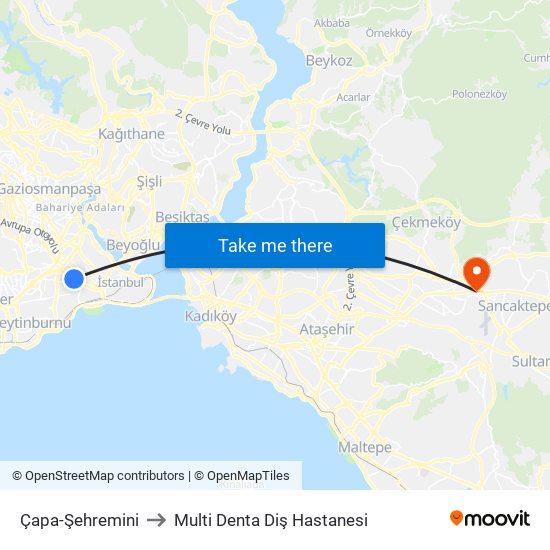 Çapa-Şehremini to Multi Denta Diş Hastanesi map