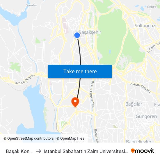 Başak Konutları to Istanbul Sabahattin Zaim Üniversitesi Rektörlüğü map