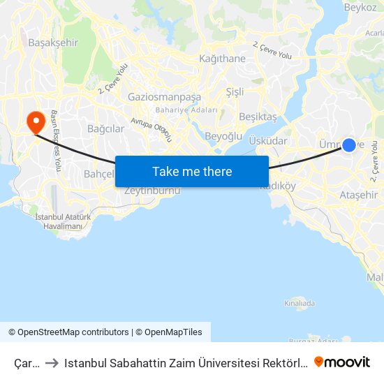 Çarşı to Istanbul Sabahattin Zaim Üniversitesi Rektörlüğü map