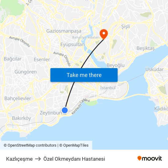 Kazlıçeşme to Özel Okmeydanı Hastanesi map