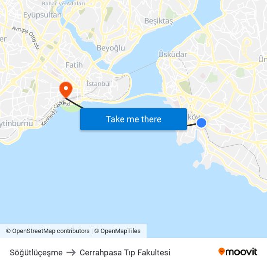 Söğütlüçeşme to Cerrahpasa Tıp Fakultesi map