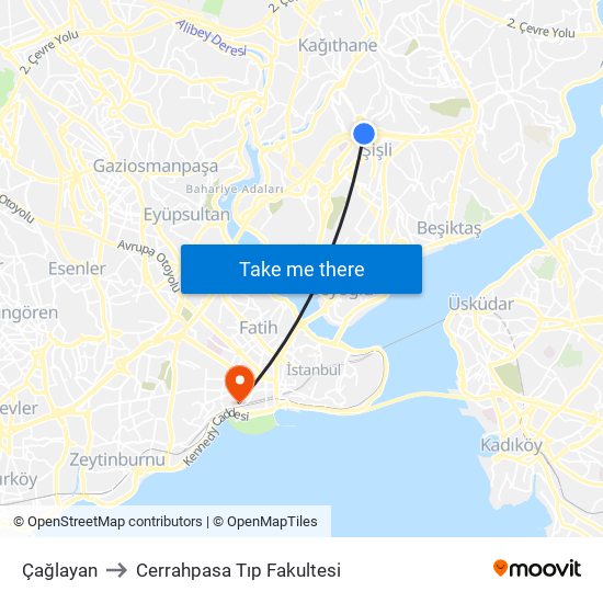 Çağlayan to Cerrahpasa Tıp Fakultesi map