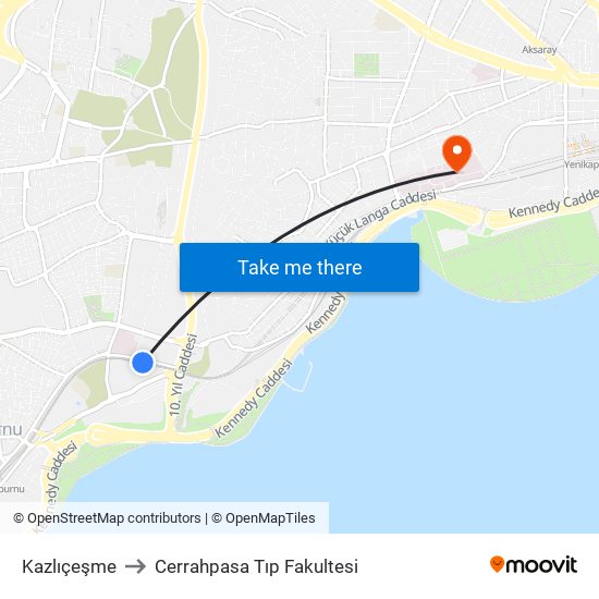 Kazlıçeşme to Cerrahpasa Tıp Fakultesi map