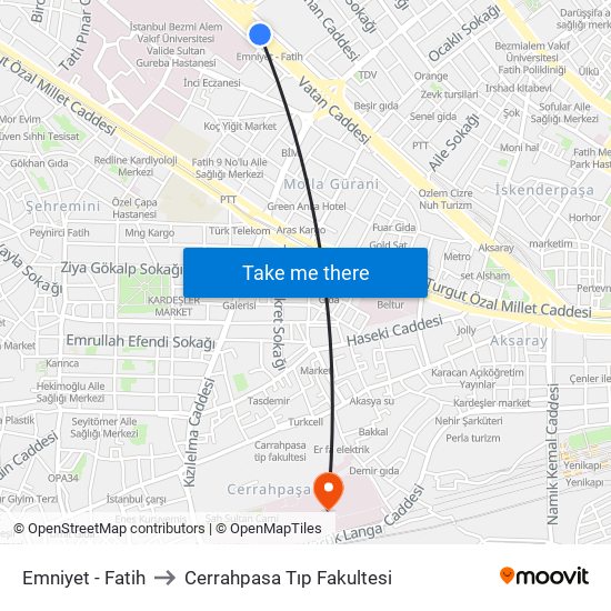 Emniyet - Fatih to Cerrahpasa Tıp Fakultesi map