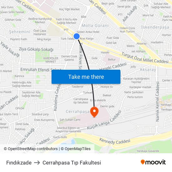 Fındıkzade to Cerrahpasa Tıp Fakultesi map