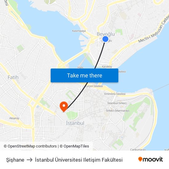 Şişhane to İstanbul Üniversitesi Iletişim Fakültesi map