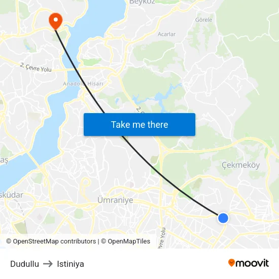 Dudullu to Istiniya map