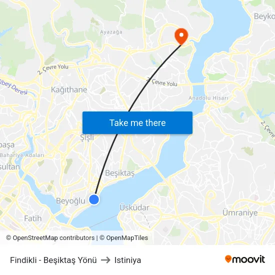 Fındıklı - Beşiktaş Yönü to Istiniya map
